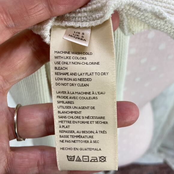 Anthropologie Novia Jonatan Be Strong Thermal Graphic Top Sz S Ivory Waffle Knit - Picture 7 of 9